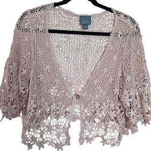 Pink Crochet Knit Shrug Bohemian Cottagecore style Rabbit Rabbit Rabbit XL